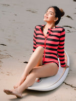 Long sleeve Stripe printing swimsuit